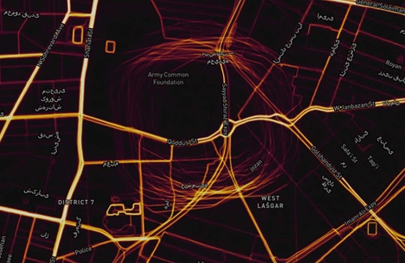 Circle Spoofing Blog Image 1 Strava heatmap from Tehran, showing circle spoofing pattern. Image courtesy of Dana Goward